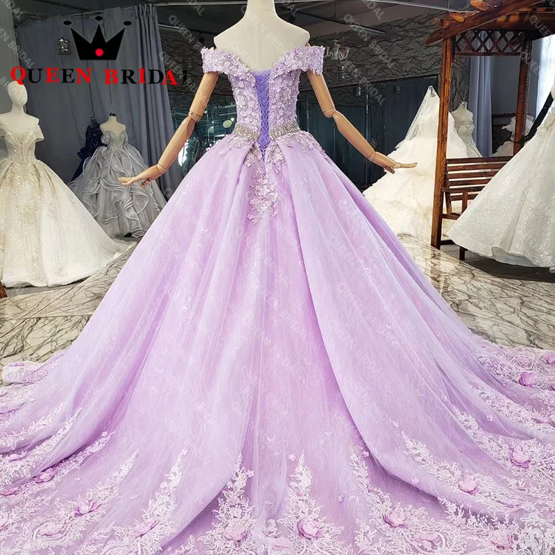 Purple Appliques Crystal Beading Wedding Dress 2023 Elegent Sleeveless Off The Shoulder Bride Gown Robe De Mariée Custom ZX78