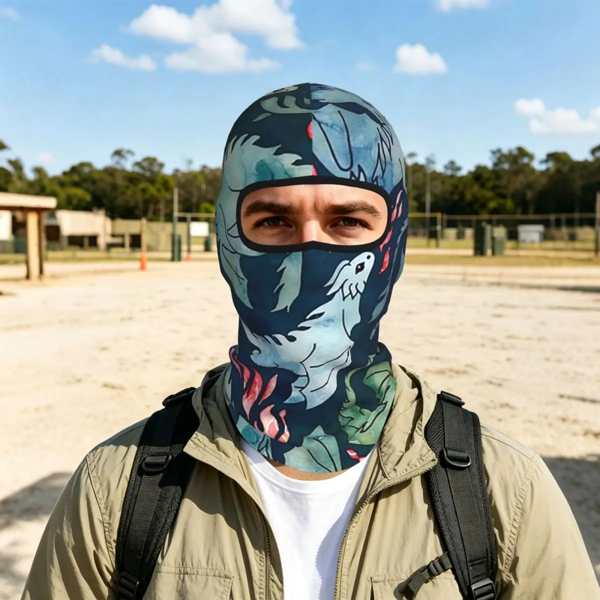 Dragon Fire Dark Blue And Green Thin Balaclava Full Face Mask Sun Protection Neck Gaiter For Motorcycle Cycling Fishing Outdoor