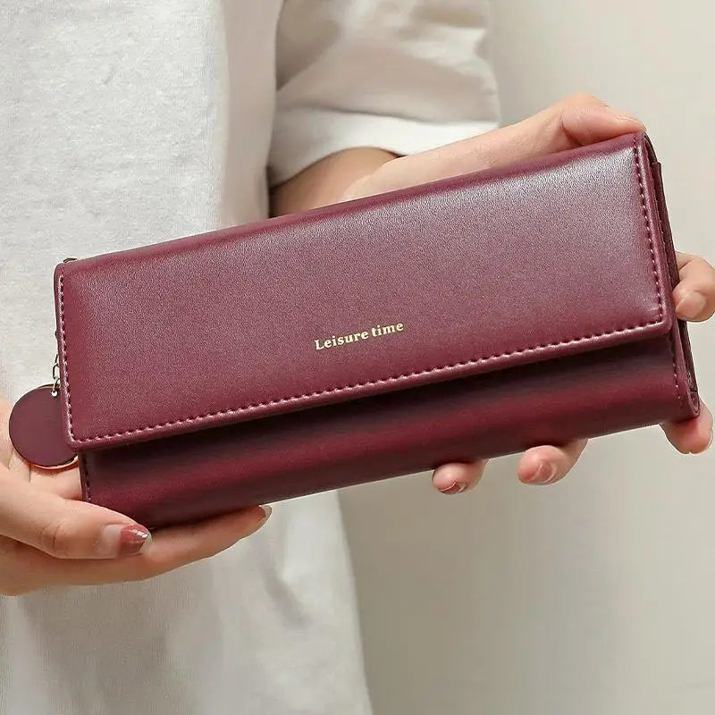 Damen Lange Geldbörse Große Kapazität PU-Leder Clutch Geldbörse Multi-Kartenhalter Reißverschluss Handytasche mit Schlüsselanhänger