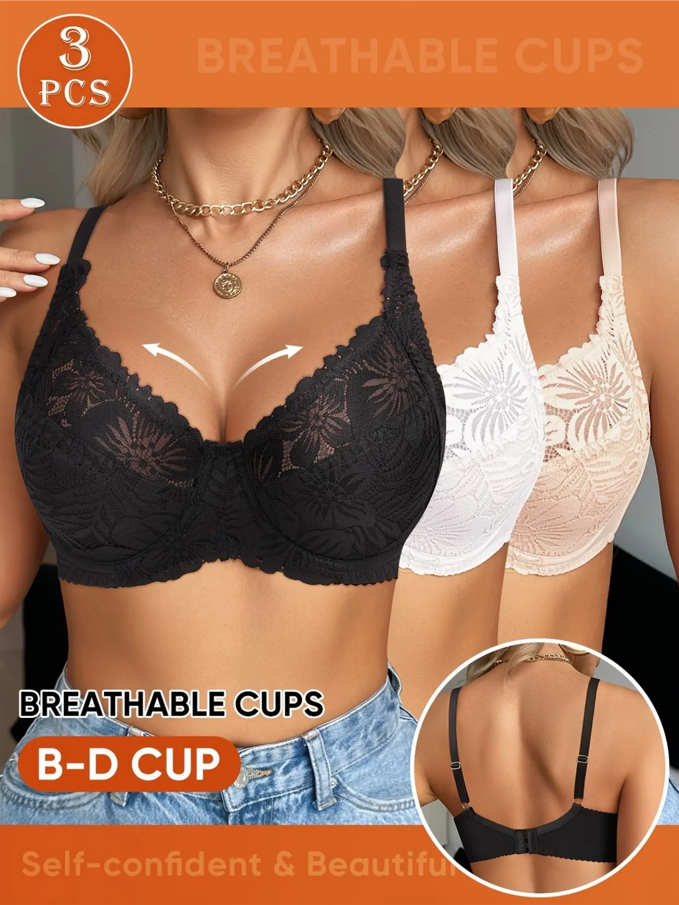 

3PCS 2026 AW Full Cup Breathable Lace Underwear, Soft, Comfortable, Reinforced and Supported with Steel Rim Bra