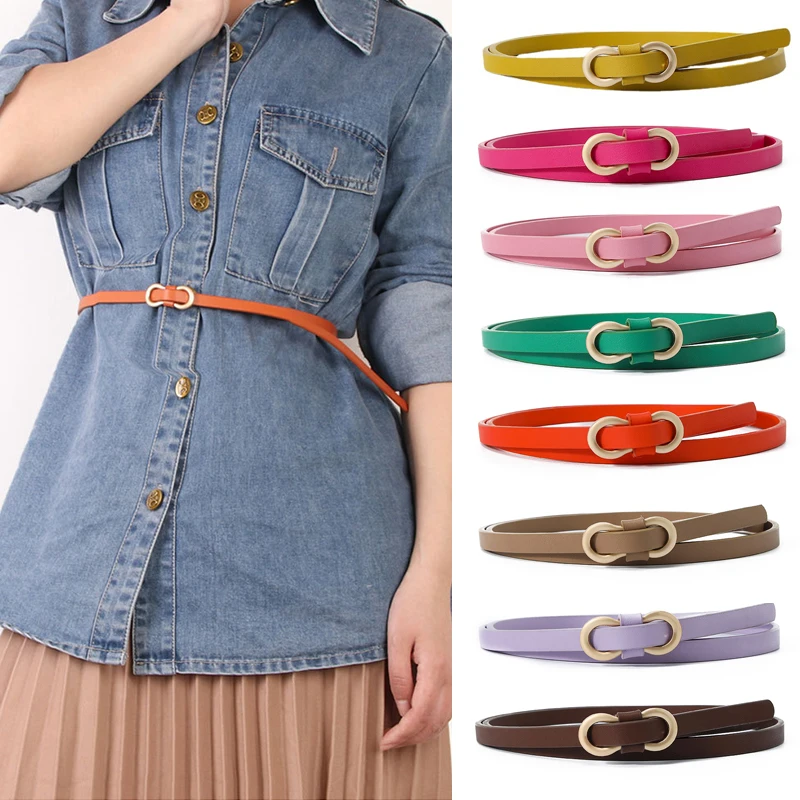 New Hot Korean Women's 8-Shaped Buckle Faux Leather Skinny Belt 110cm Solid Color Simple Shirt Dress No Hole PU Thin Waistband