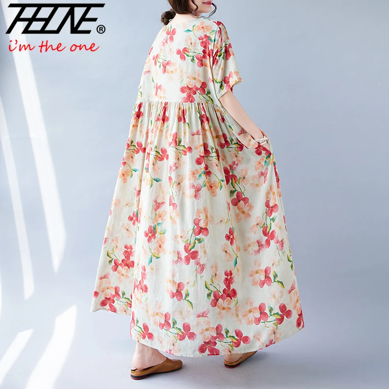 Vestidos Femenino Oversize Summer Women Dress Plus Size Maxi Long Bohemian Para Mujer Elegant Boho Print Robe Vintage Dresses