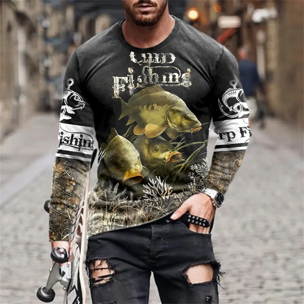 Wild Animal Hunting 3d Print Summer Men\'s Round Neck T-shirt Casual Long Sleeve Oversized T Shirt Fashion Pullover Men Clothing