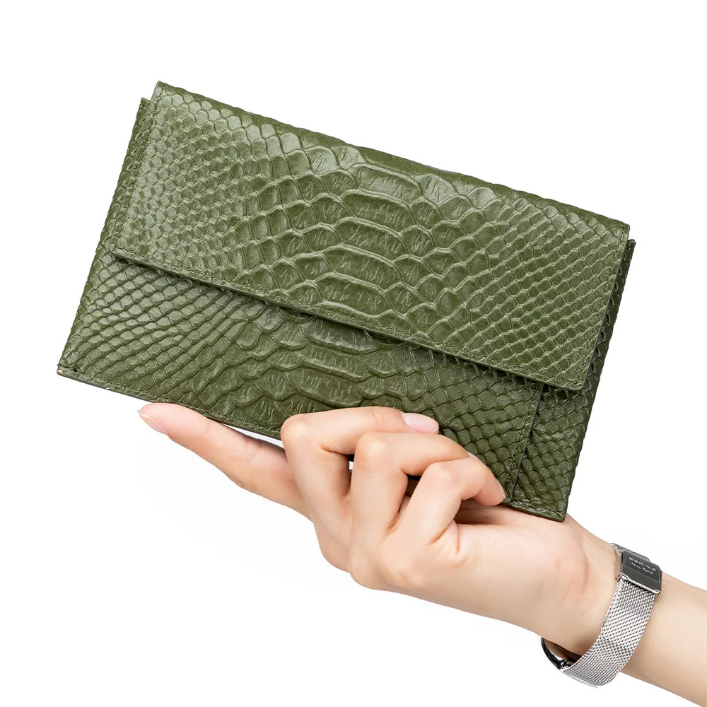 RETROGOO Genuine Leather Women Day Clutches Snake Pattern Cowhide Card Holder Wallet Female Zipper Coin Purse Flap Envelope Bag