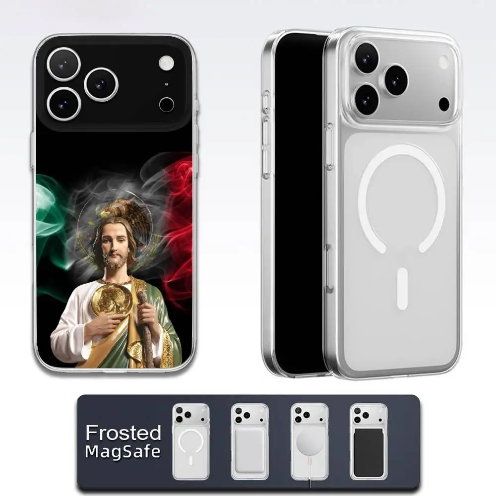 Custodia per telefono Marble San Judas Tadeo per iPhone 17,16,15,14,13,12,11,Pro,Max,Plus,E,Air,Mini Magsafe satinato trasparente