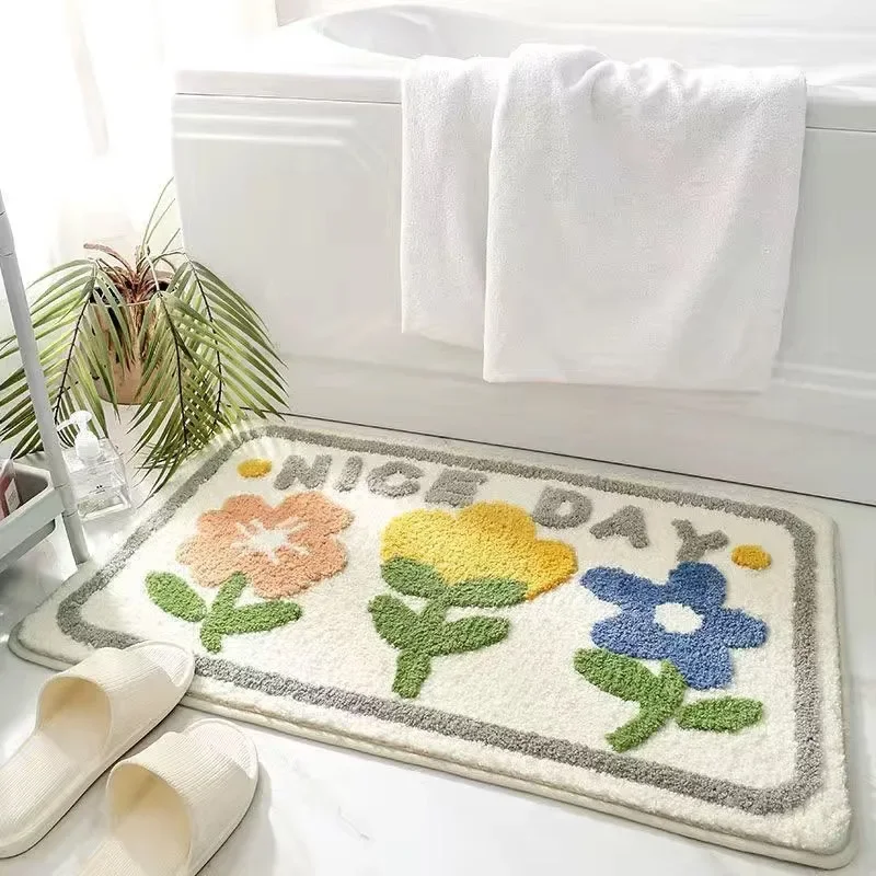 

Small Fresh Imitation Cashmere Mat Bathroom Non-slip Mat Toilet Absorbent Foot Mat Household Dirty and Wear-resistant Flowers