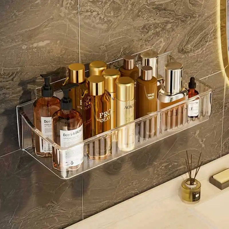 ชั้นเก็บของในห้องน้ำแบบเจาะรูติดผนังกล่องเก็บของฟรีที่วางเก็บเครื่องสำอางด้านหน้าอ่างล้างจาน