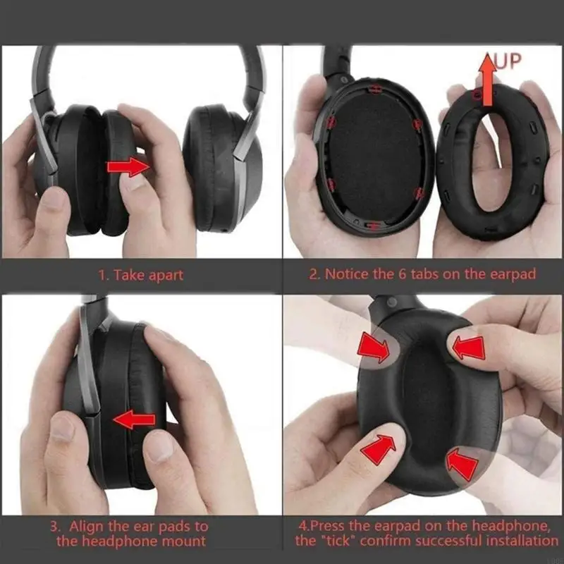 U90E Earphone Earpads Ear Cushion for WH-1000XM3 Earphone Memory Foam Earcups with Buckle Headbeam Loop Covers