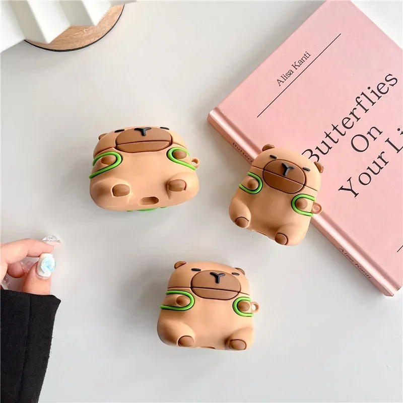 

Capybara Cartoon Backpack Case for AirPods 4 Airpod 1 2 3 Pro Pro2 Bluetooth Earbuds Charging Box Protective Earphone Case Cover