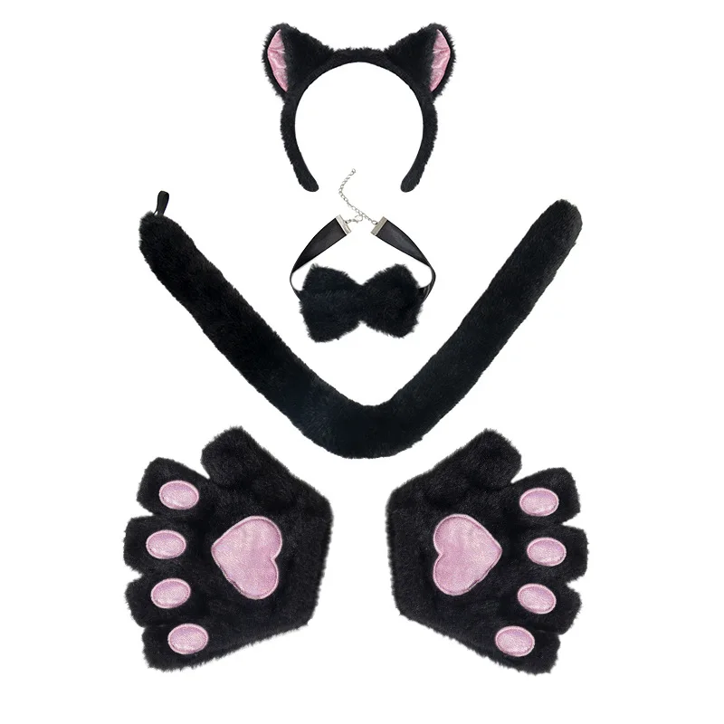 Katze Frau Ohren Stirnband Plüsch Pfote Finger Handschuhe JK Lolita Cosplay Kopfbedeckung Cosplay Haarschmuck Haarspange Halloween Dress Up