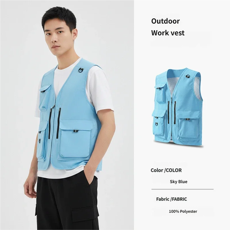 12 Fashion colors Summer outdoor fishing lightweight vest Multi-pocket high-end  Work and leisure vest custom logo printed