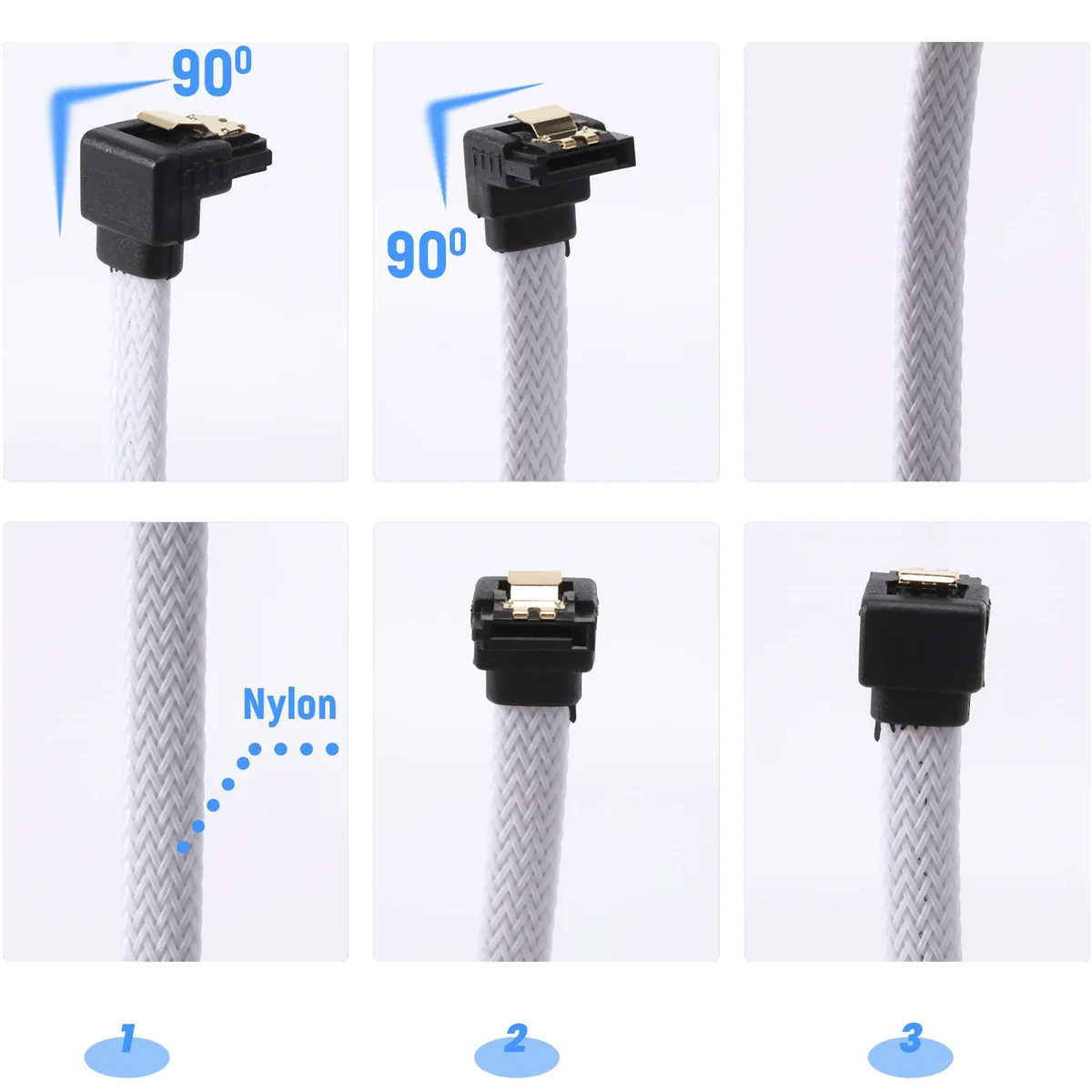 AT77 50CM SATA 3.0 III SATA3 7pin Data Cable Right Angle 6Gb/s SSD Cables HDD Hard Disk Data Cord with Nylon Sleeved(White)