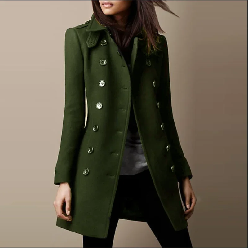 Streetwear Women Jackets Lined Double-breasted Ladies Loose Wool Overcoat Elegant Lapel Solid Pocketed Coats for Autumn Winter