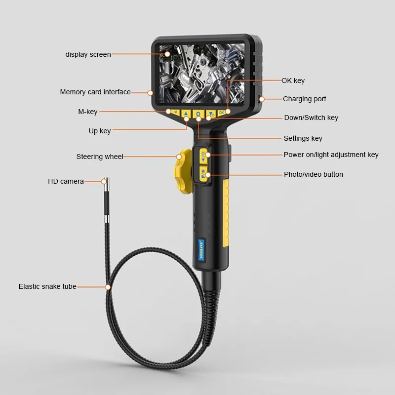 Lente bidireccional de 6mm para coche, endoscopio Industrial articulado de 210 ° y 200W, cámara de inspección automotriz, boroscopio de vídeo USB, 1080P HD