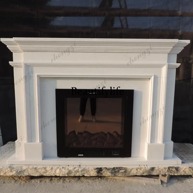 Marble fireplace French carved natural stone, living room stone fireplace decorative cabinet