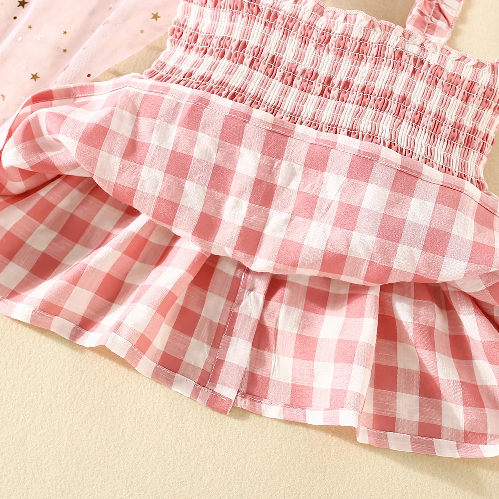 (0-3 Years Old Girls) Summer New Baby Girls Casual Suit Two-Piece Halter Pleated Top + Lantern Shorts Plaid Floral Buttons