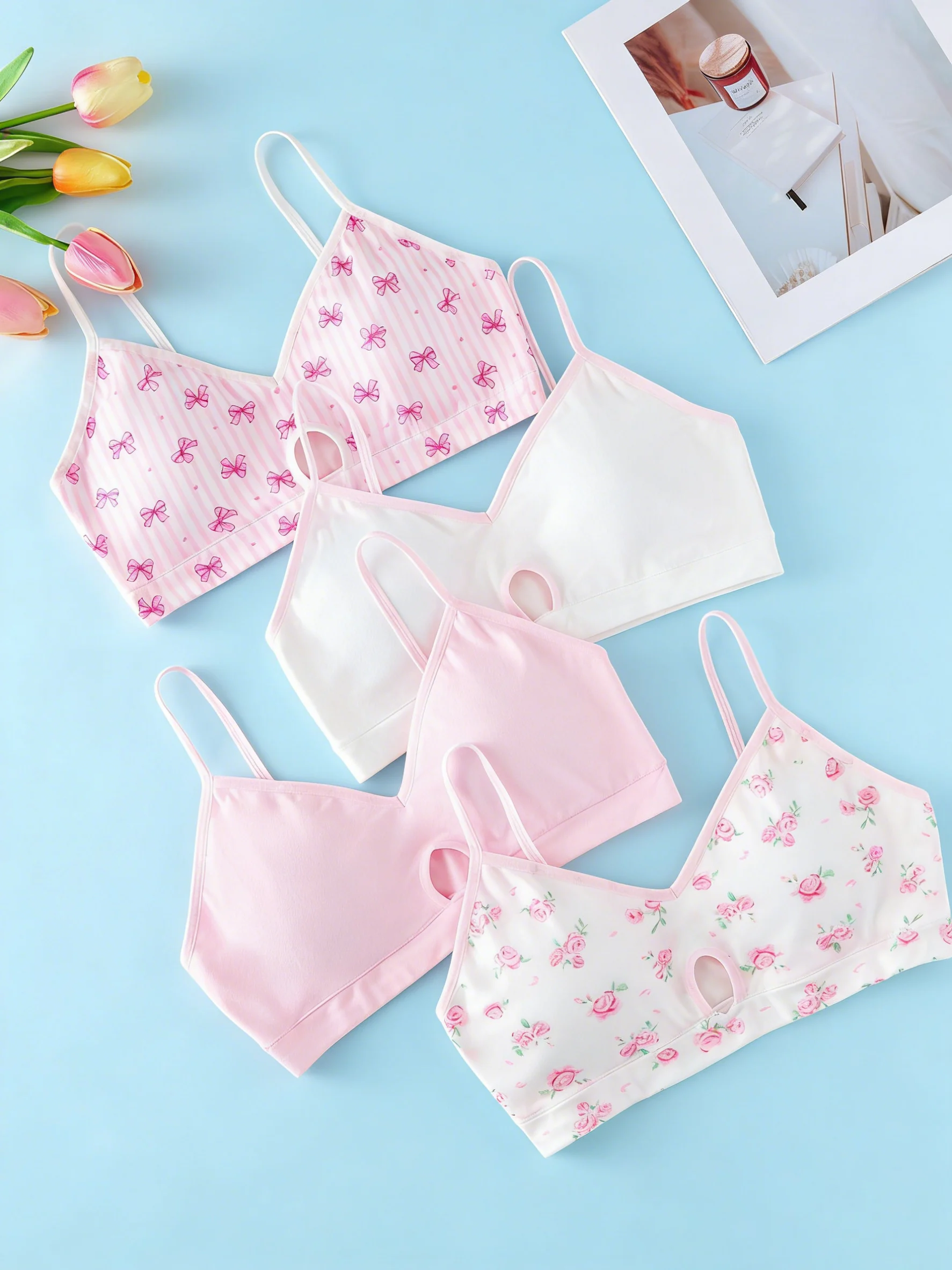 

4-Pack of Minimalist Wireless Bras with Thin Straps, Comfortable and Breathable Women's Underwear