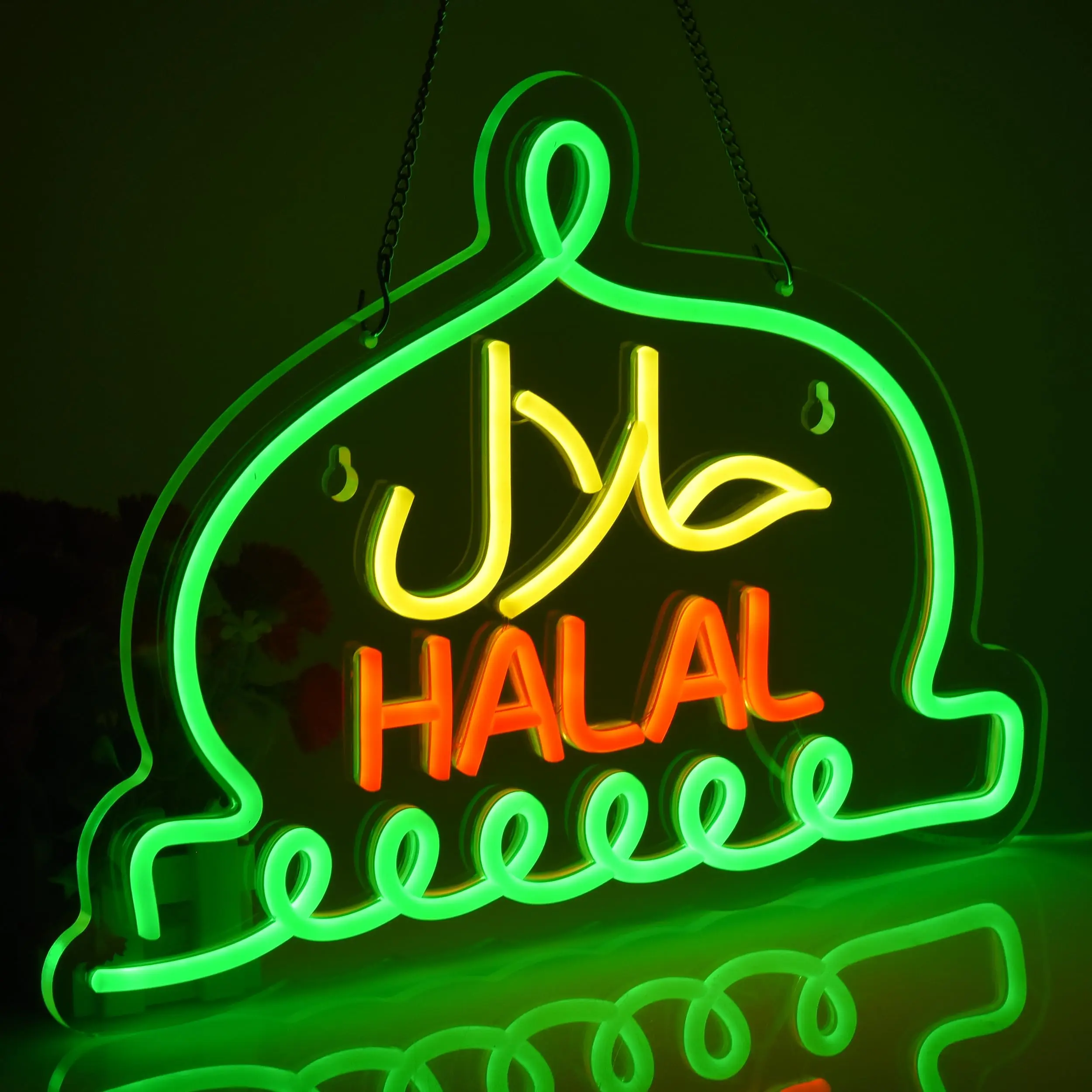 Halal Neon Sign Arabic Restaurant Decor Dimmable USB Powered LED Light for Business Store Wall Islamic Gift
