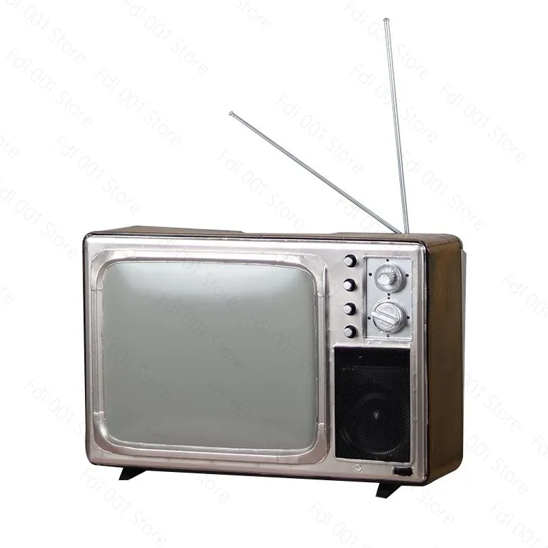 Vintage 60s-80s Black and White TV Model Retro Distressed Decor Ornament Bar Restaurant Prop