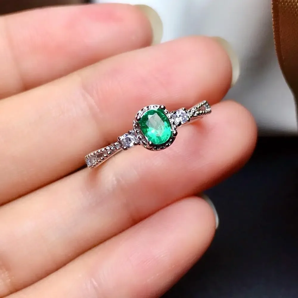 925 Sterling Silver Natural Emerald Rings Women's Jewelry Green Gemstone Rings Carrying Certificate