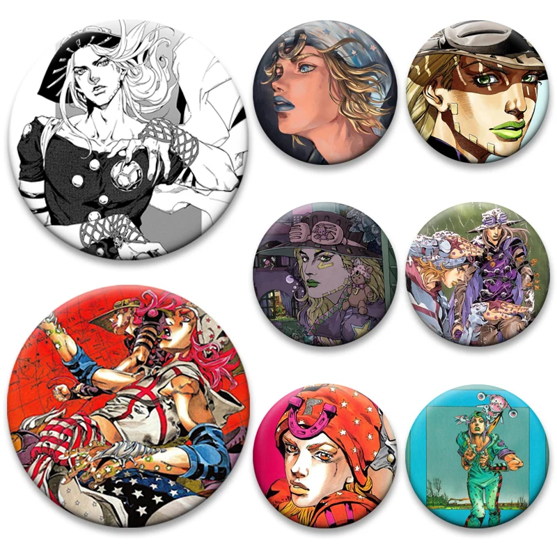 32/44/50/58 مللي متر الكرتون نمط شارة أنيمي جوجو مغامرة غريبة دبابيس لحقيبة الظهر ملحق اليدوية دبابيس المينا المستديرة