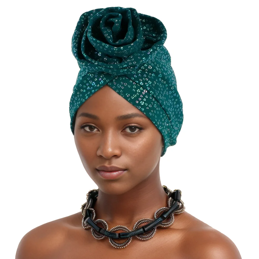 

Shimmer Turban Big Flower Muslim Hijab Women Chemo Cap Headscarf Beanies Bonnet Hair Loss Head Wrap African Hat Turbante Mujer