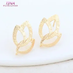 15*22MM 14K Gold Color Plated Brass Leaf Stud Earrings Pins High Quality Diy Jewelry Findings Accessories