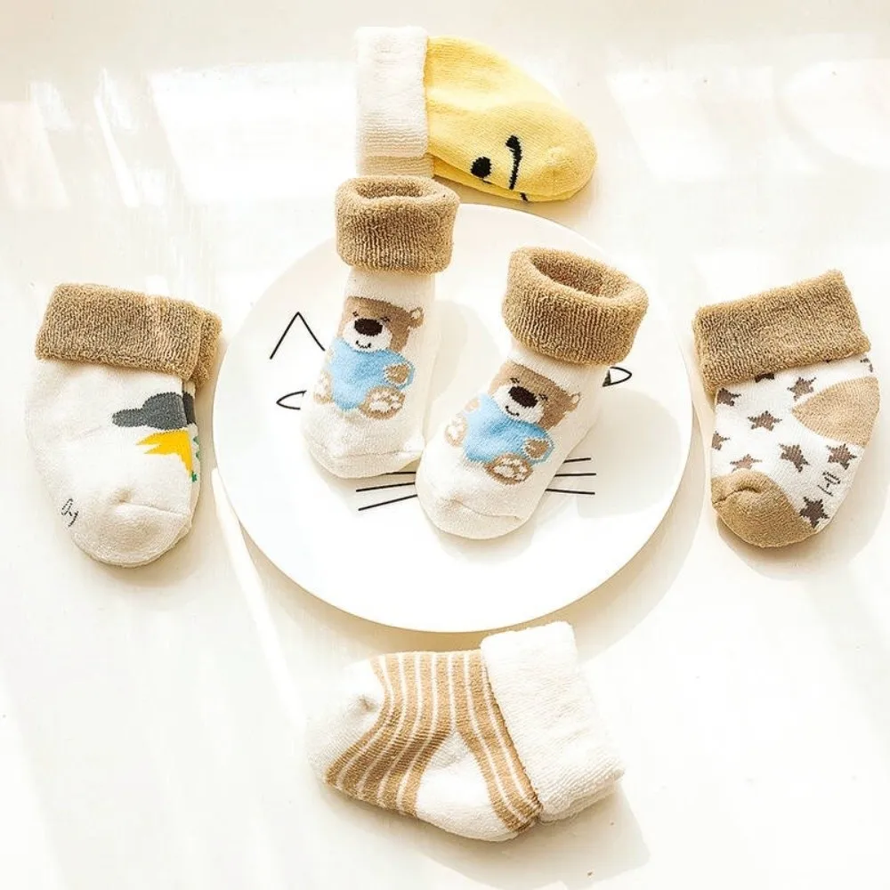5 Pairs Cotton Baby Short Socks Pink Blue Non-Skid Design Floor Stocking Breathable Polka Dot Stars Newborn Socks