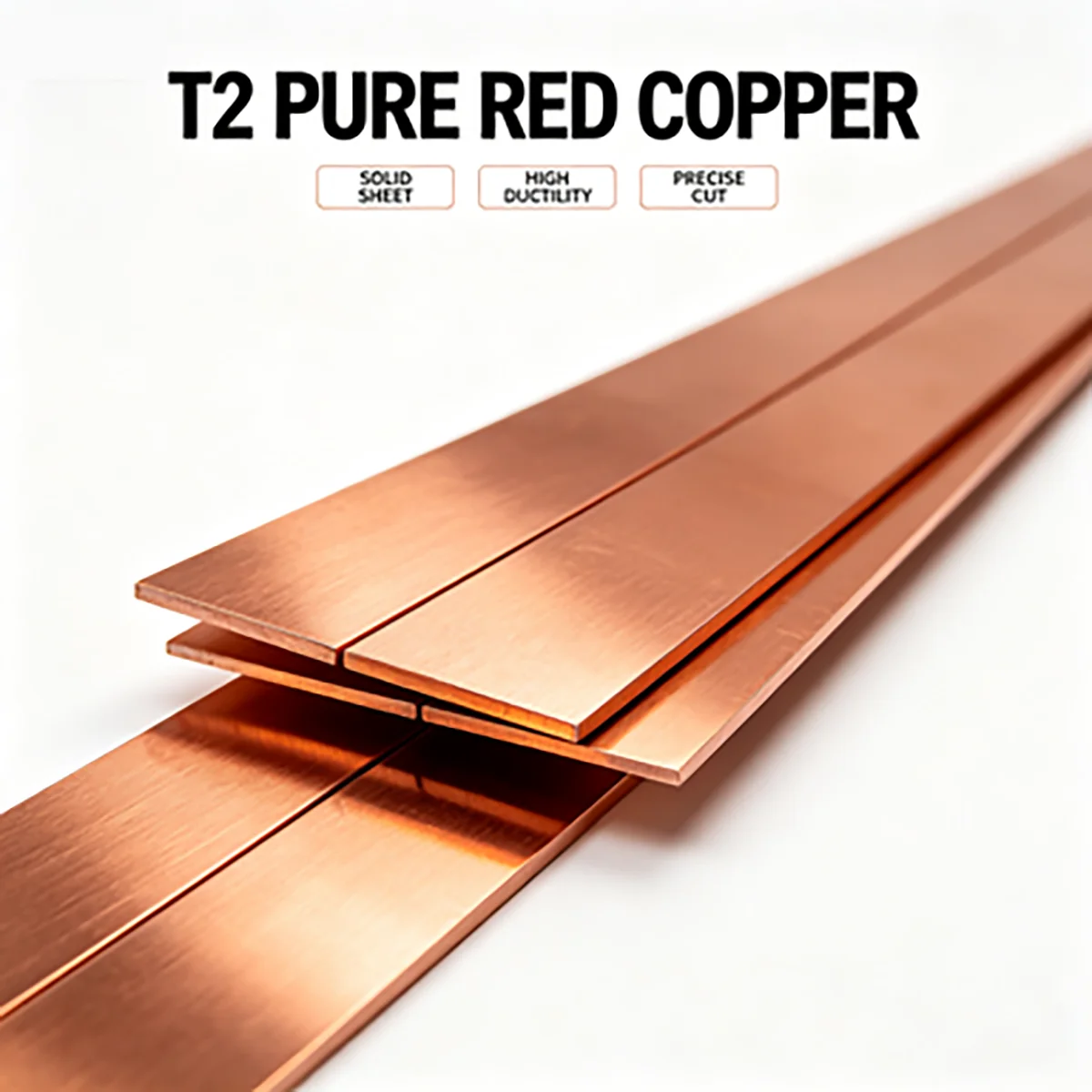 T2 Pure Red Copper Flat Strip Plate,Solid Rectangular Metal Sheet for Heat Dissipation DIY CNC Machining Custom Cut