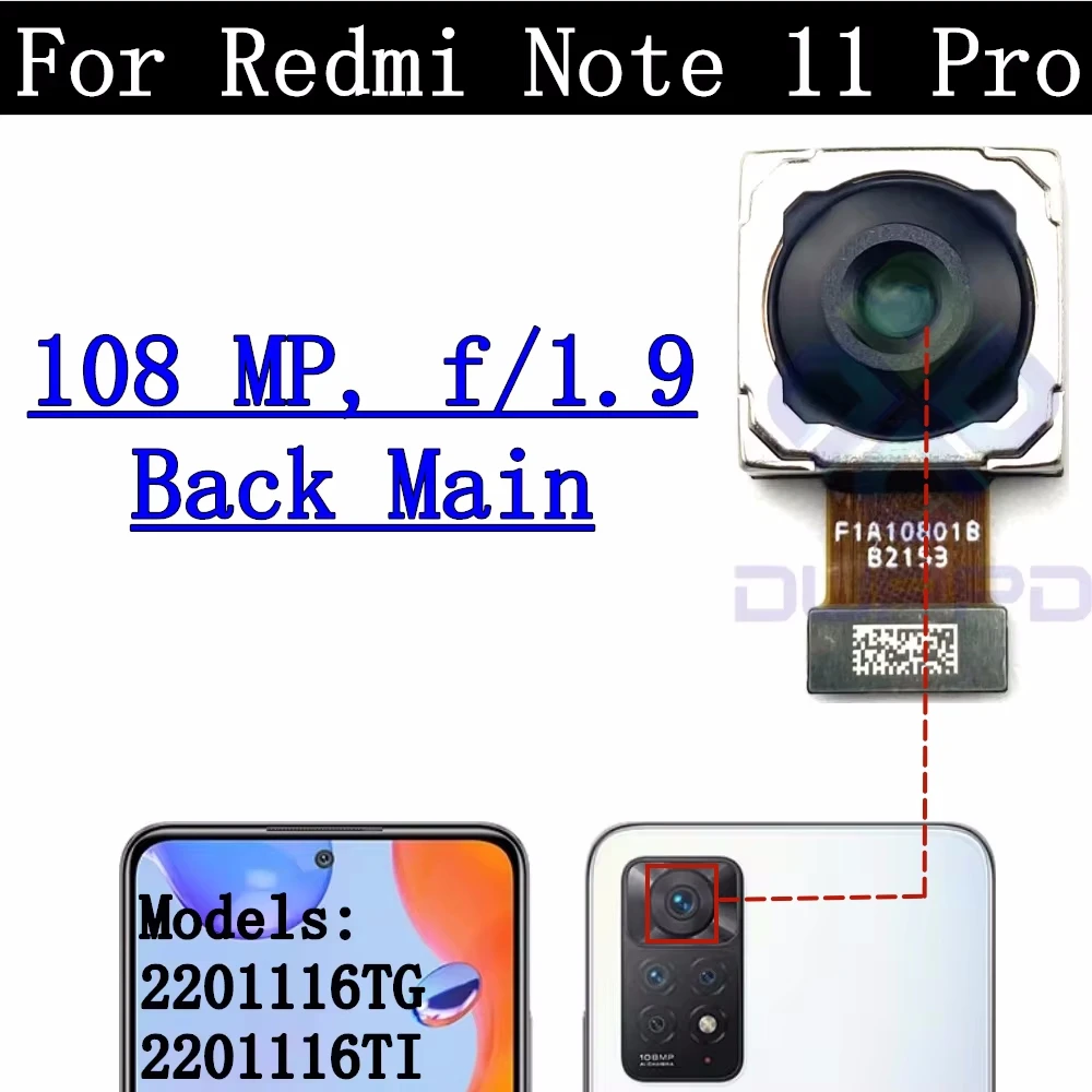 Back Camera Lens For Xiaomi Redmi Note 11 Pro 2201116TG, 2201116TI Selfie Frontal Small Facing Front Rear Camera Module Spare