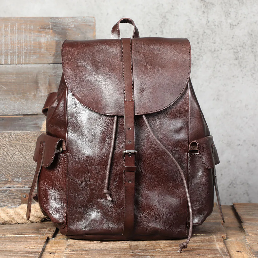 Lässiger Herrenrucksack aus echtem Leder, Laptoptasche für Herren, Reisetasche, Obermaterial aus Rindsleder, modischer Herrenrucksack im Preppy-Stil – Detail 25