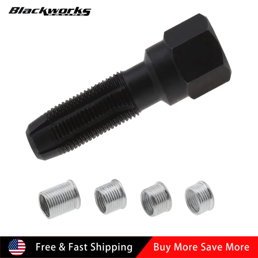 

Набор для восстановления резьбы свечей зажигания ACCS M14 x1.25мм из углеродистой стали, черный, с 1 резьбонарезным инструментом и 4 вставками для свечей зажигания