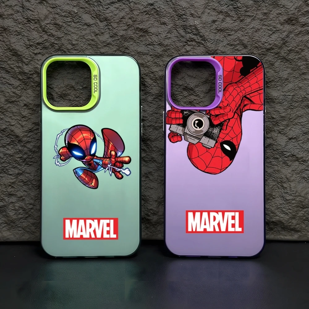 Marvel Spider Man Colored Silver Trendy Phone Case for IPhone 15 14 13 12 Pro Max 11 2024 Fashion couple