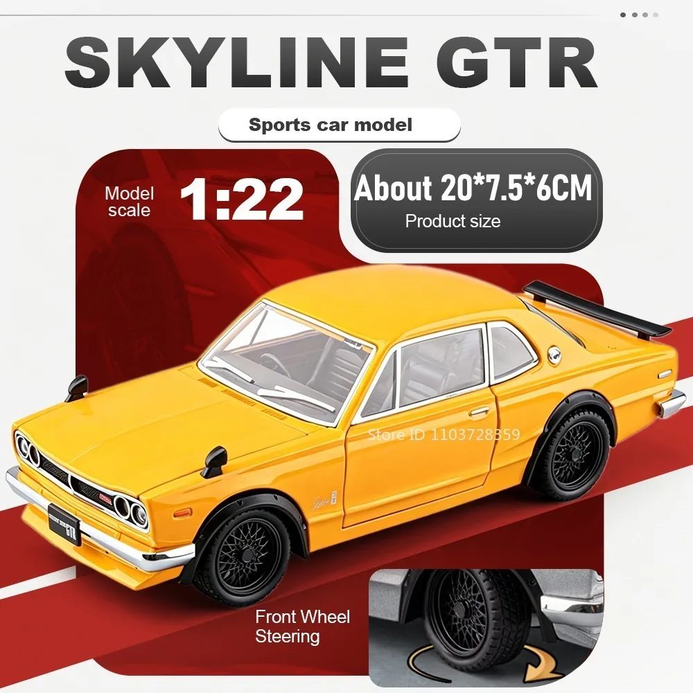 

1:24 SKYLINE GTR Miniature Model Sports Car Toys Alloy Diecast Sound Light Doors Opened Pull Back Collection Supercar Models
