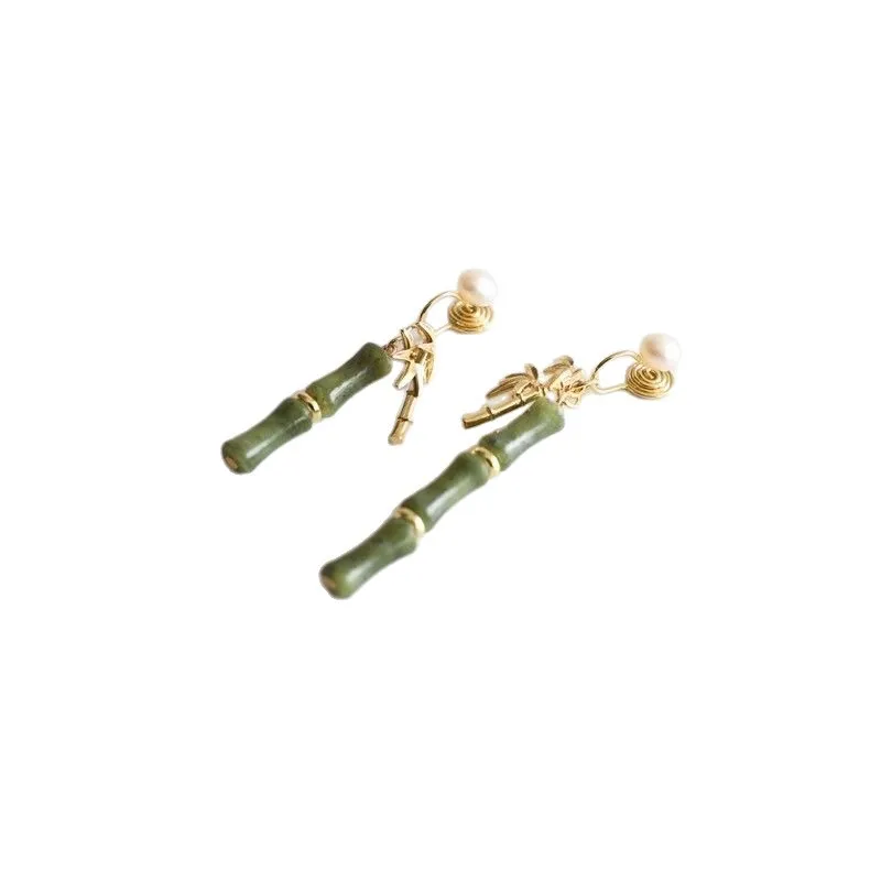 

Chinese Style Gift for Women, Bamboo Pearl Tassel Earrings, Bohemian Ancient Wind Dangle Earrings for AnniversaryValentine's Day