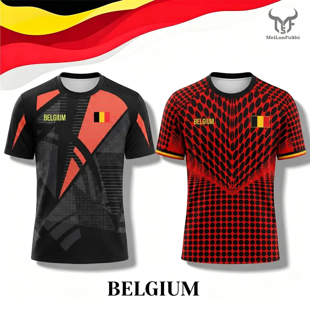 

Belgium Flag Print Soccer T-shirt Men's Quick-Drying Breathable Soccer Training Jersey Men's Women's Casual Sports O-neck Tee