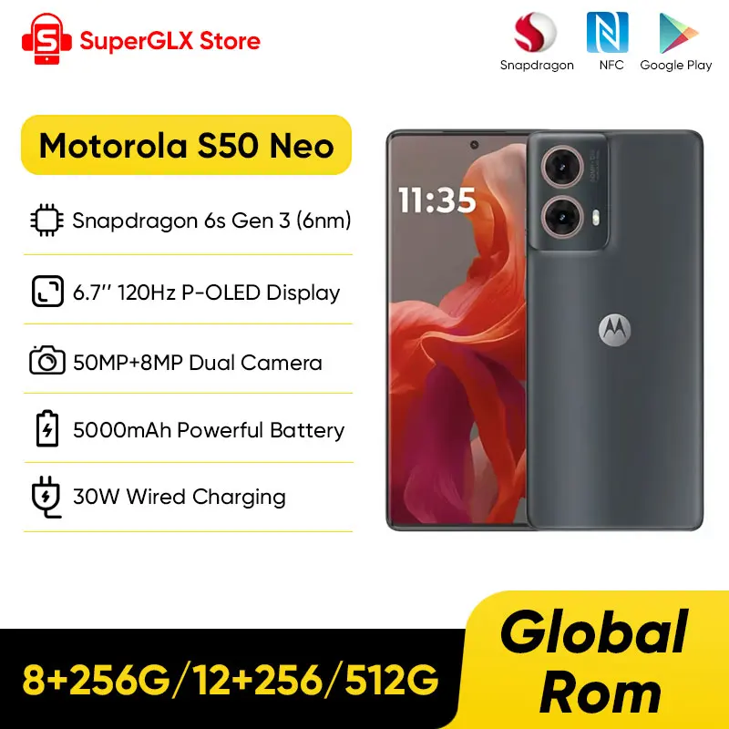 Motorola-Moto S50 Neo Smartphone, G85, Snapdragon 6s, Gen 3, 5G, 6,7 '', 120Hz, P-OLED Display, Bateria 5000mAh, Câmera 50MP, Câmera Global