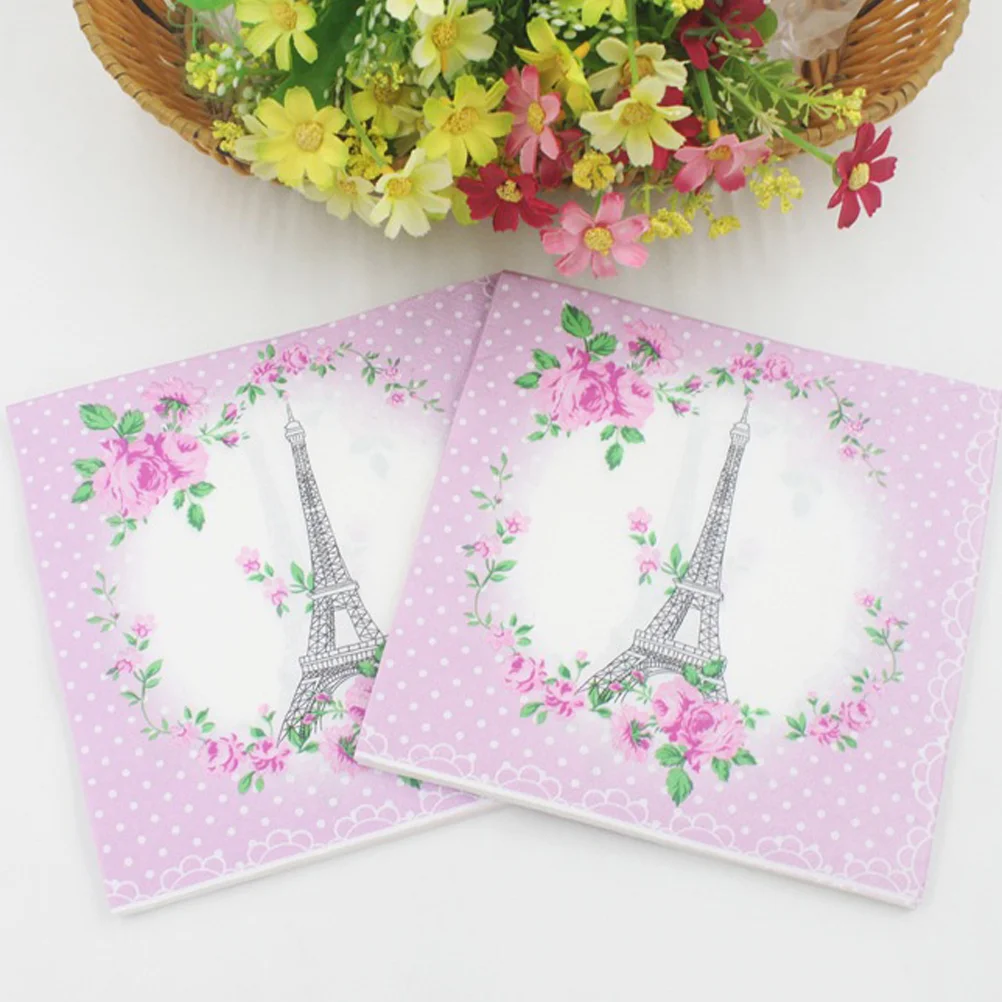 20 Sheets Color Printed Napkins Eiffel Tower Creative Paper Towel Facial Tissue Disposable Tissue Napkin Party Supplies