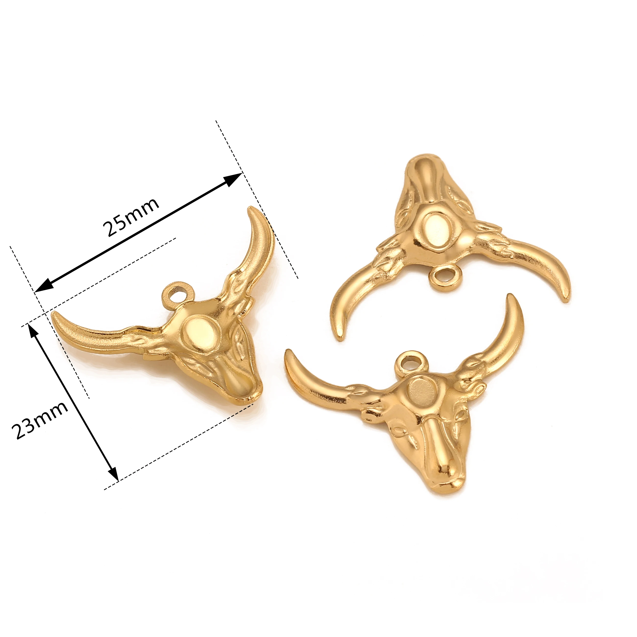 3Pcs Cattle Charms Stainless Steel Longhorn Cow Head Pendants Antique Jewelry Making DIY Bracelet Necklace Accessories Findings