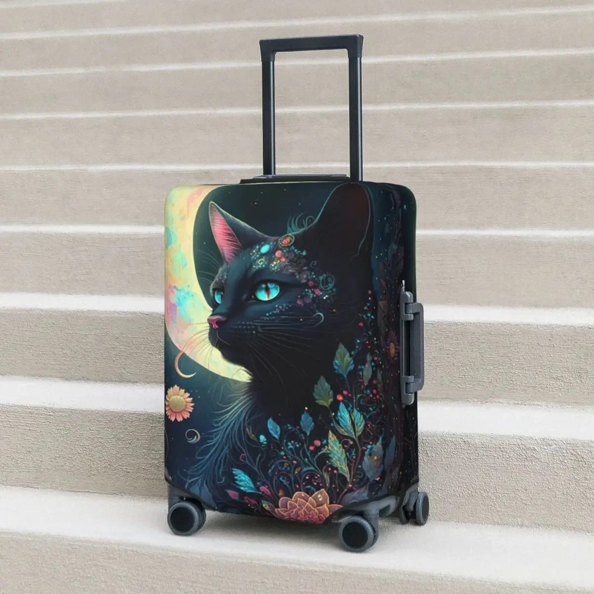 Mystical Moon Cat Suitcase Cover flowers Fun Cruise Trip Protector Luggage Supplies Holiday