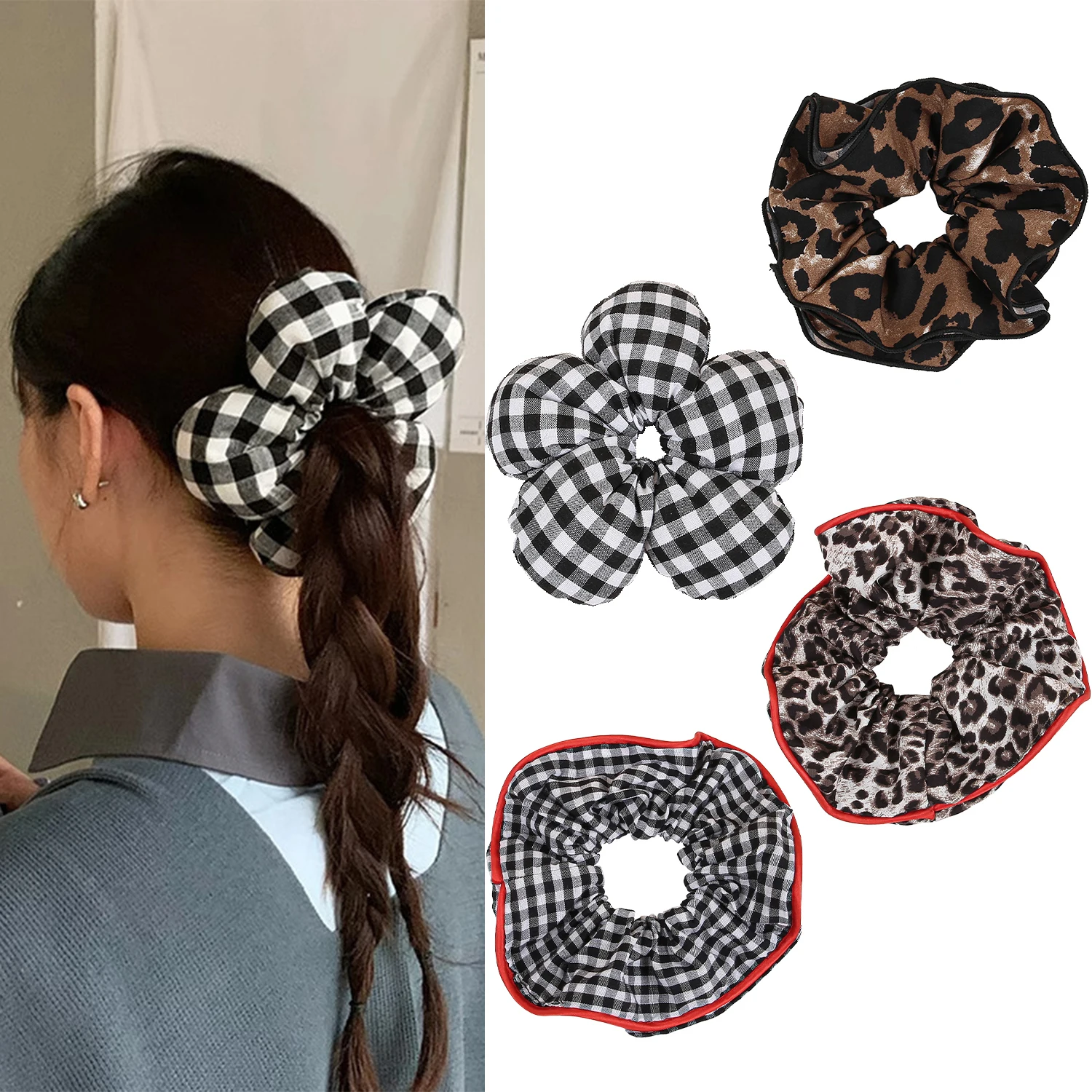 Übergroße Fleck-Haargummis für Damen, Leoparden-Haargummi, elastische Haarbänder, Mädchen-Kopfbedeckung, Griffschlaufe, Pferdeschwanz-Halter, Kopfbedeckung