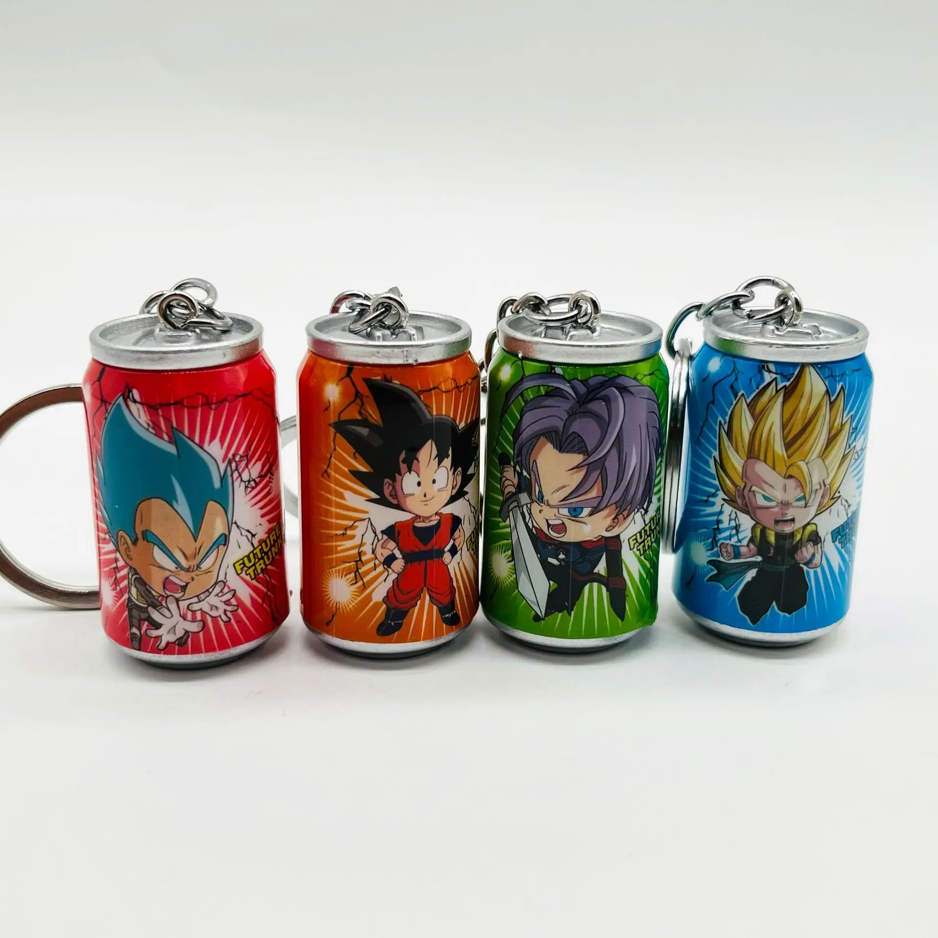 4 Style Dragon Ball Anime Keychain Son Goku Kakarotto Vegeta Trunks Keychain Cans Figure Toys Cartoon Keyring Children Toys Gift