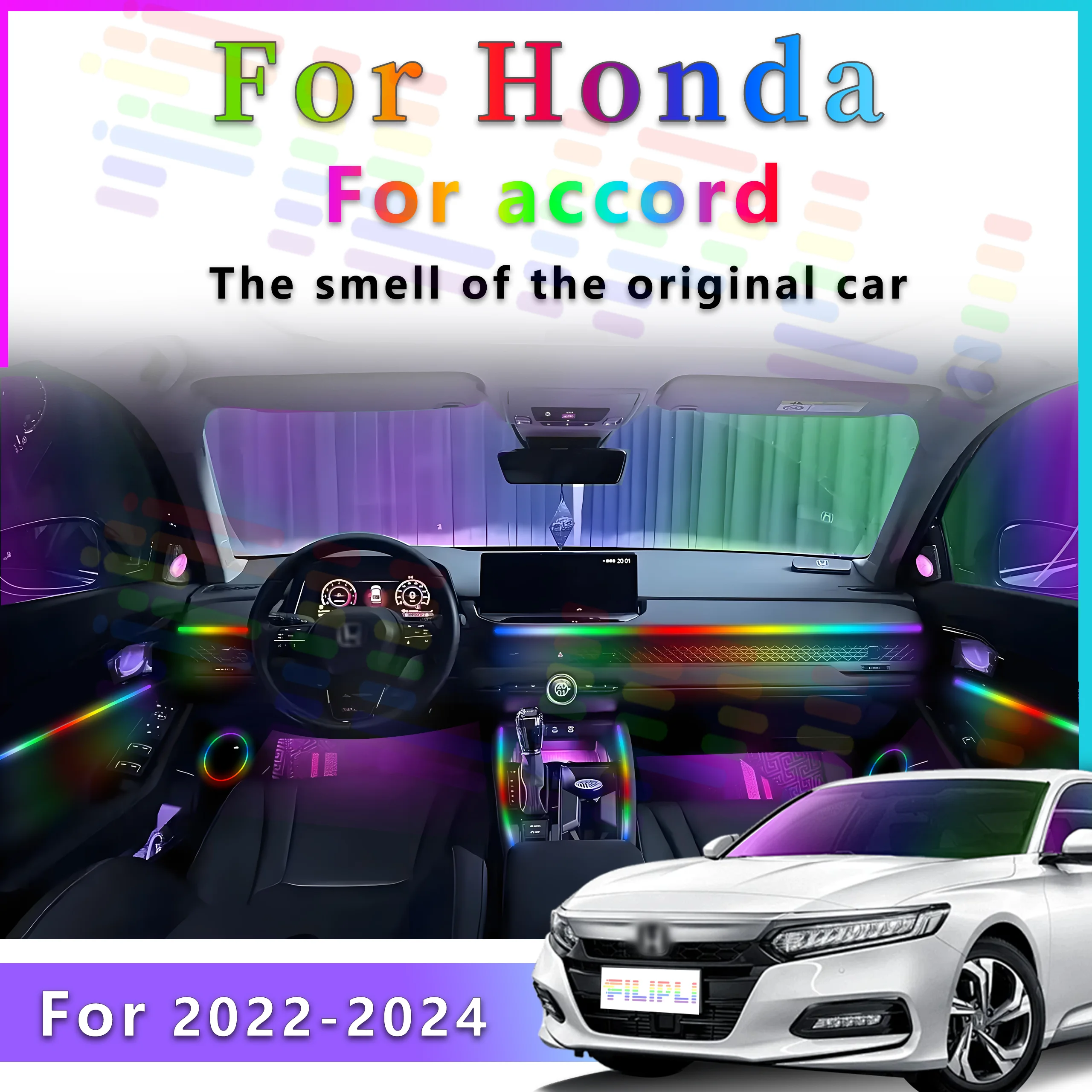 For Honda Accord Lights Decoration Atmosphere Lamp 64 Color RGB Symphony car Ambient Light Interior kit Acrylic Guide LED Strip