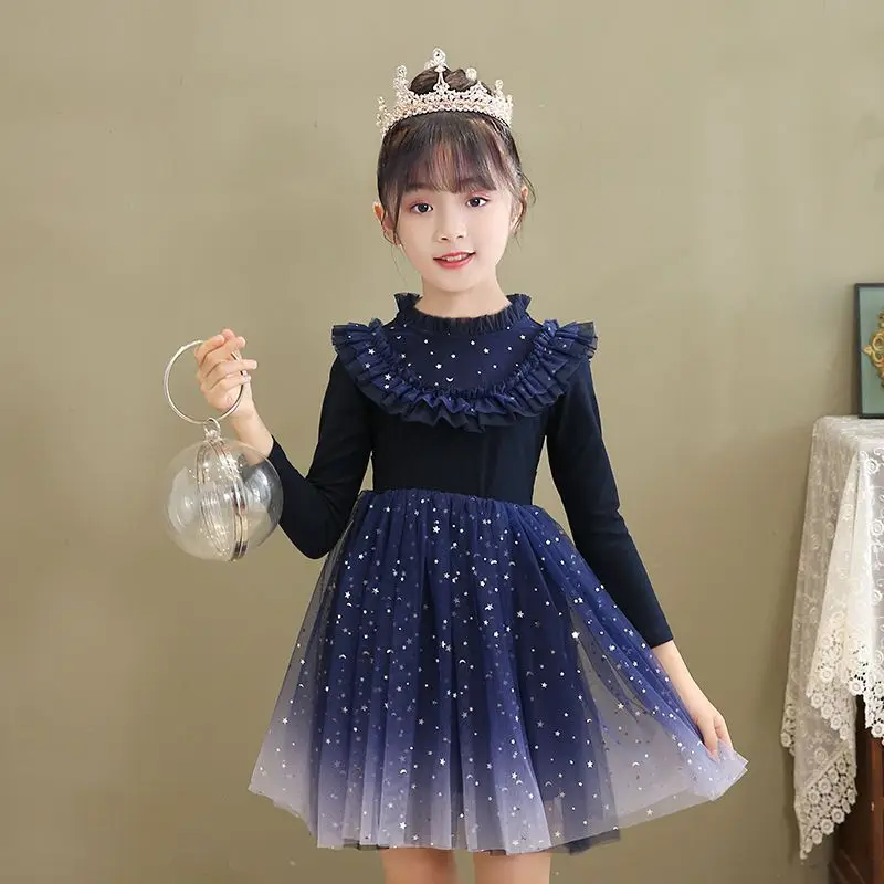 

Princess Dress Girls Star Print Blue Dress Kids Elegant Dress Kids Fashion Girls Ball Gown Children Princess Clothes
