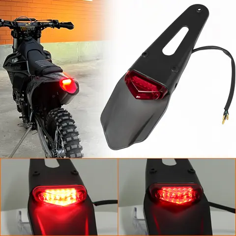 Motorcycle Rear Fender License Plate Bracket Holder With 12V LED Taillight Brake Lamp Universal For Enduro Off-Road Bike