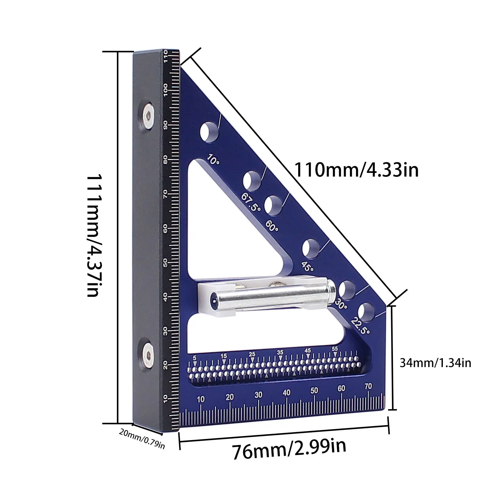 Regla de medición de ángulo múltiple 3D, regla de línea de dibujo, transportador cuadrado de carpintería de aluminio, diseño triangular de inglete,