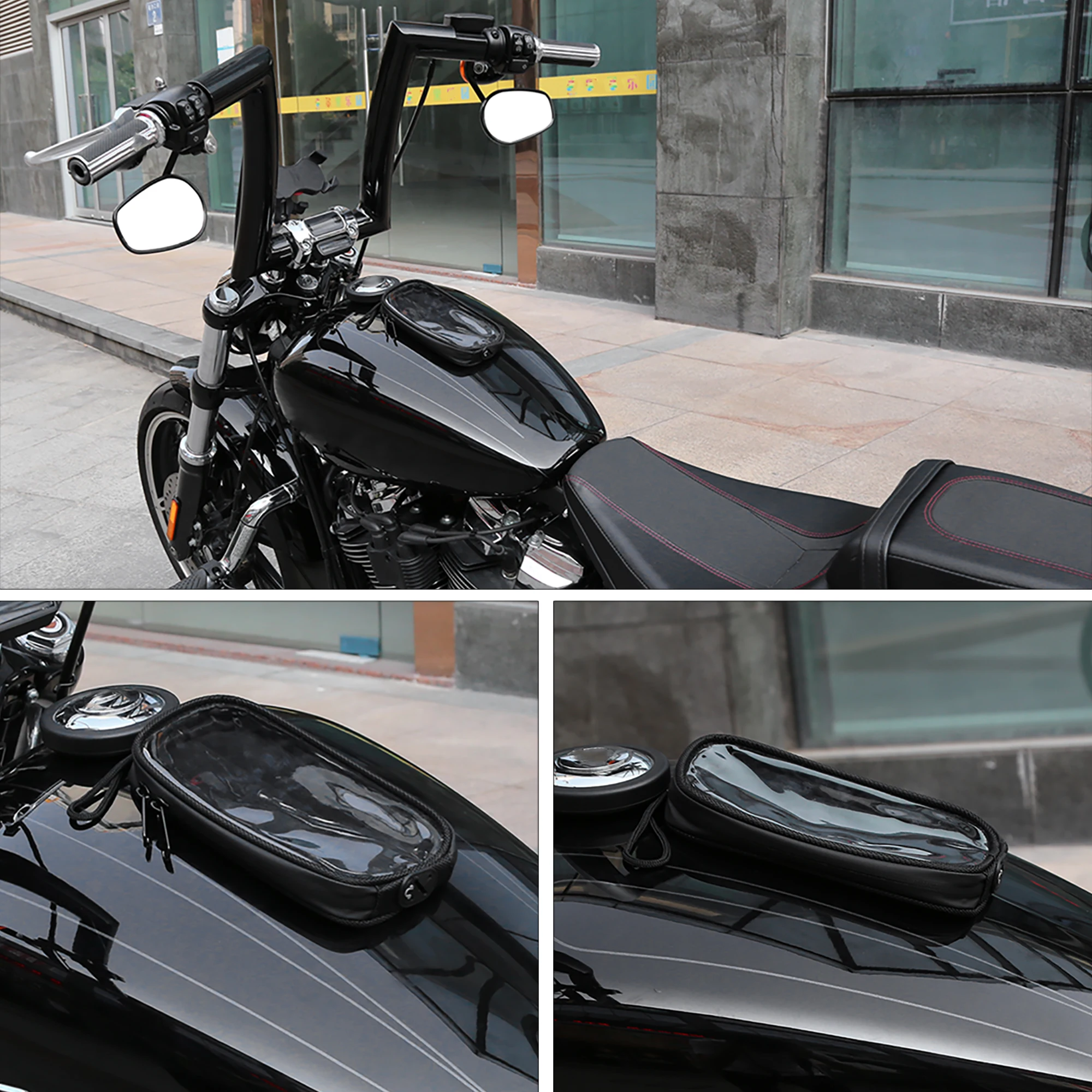 X AUTOHAUX Universal Black Motorcycle Tank Bag Oxford Waterproof Magnetic Gas Oil Fuel Saddlebag with Window