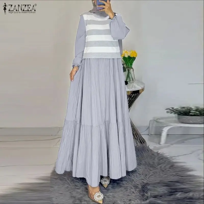 

Стильное женское лоскутное мусульманское платье Абая ZANZEA 2026, халат Рамадана, весеннее длинное платье макси, сарафан с длинными рукавами, IsIamic Kaftan