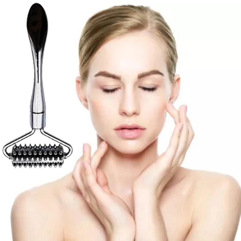 Espátula de rodillo puntiaguda de acero inoxidable, Bola de masaje, masajeador facial de piedra para mejorar la belleza facial del cuello, herramienta para el cuidado de la piel