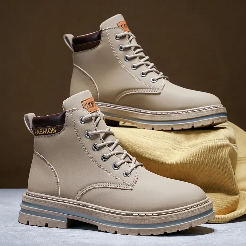 

Высокие ботинки, мужская кожаная обувь, модные уличные ботильоны для мужчин, удобные мужские ботинки на шнуровке, нескользящие ботинки на плоской подошве Botas